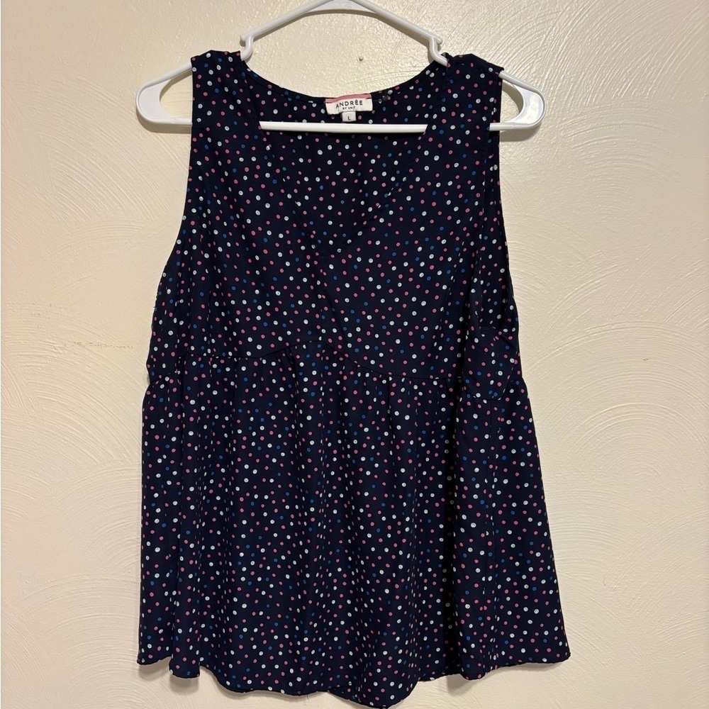 ANDREE BY UNIT Dark Blue Polka Dot Tank Top
